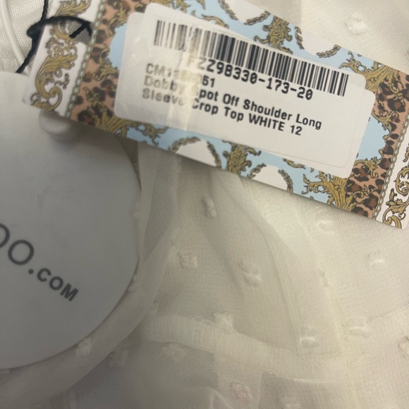Boohoo Dobby Spot Off Shoulder Long Sleeve Crop Top NWT - Picture 9 of 10